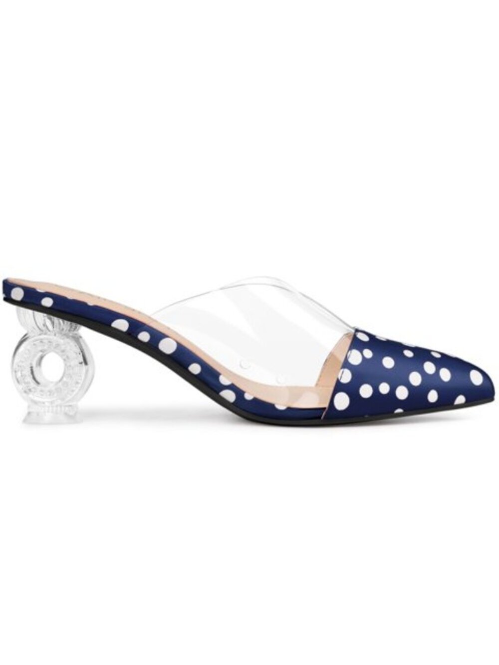 Polka Dot Clear Block Heel Pointed Toe Mules Size 7